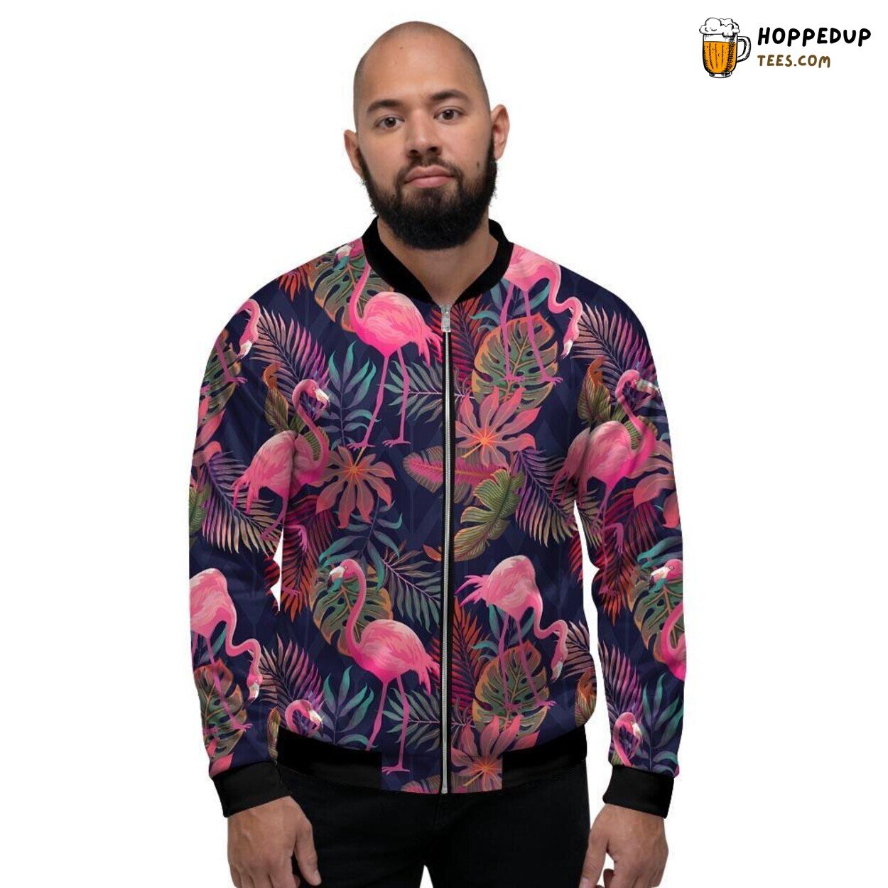Tropical Hawaiian Flamingo Print Men’s Bomber Jacket Island Inspired Style Look