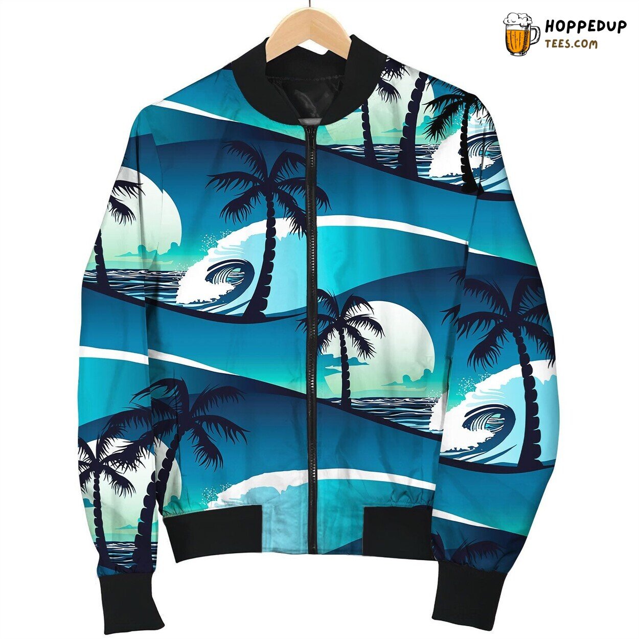 Tropical Hibiscus And Palm Trees At Sunset Bomber Jacket