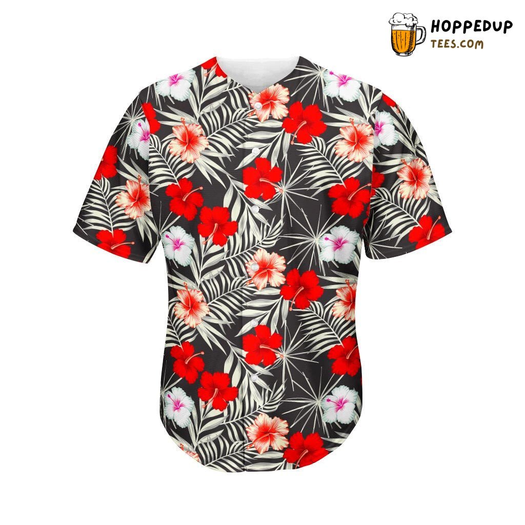 Tropical Hibiscus Floral 3D Printed Baseball Jersey Shirt Exotic