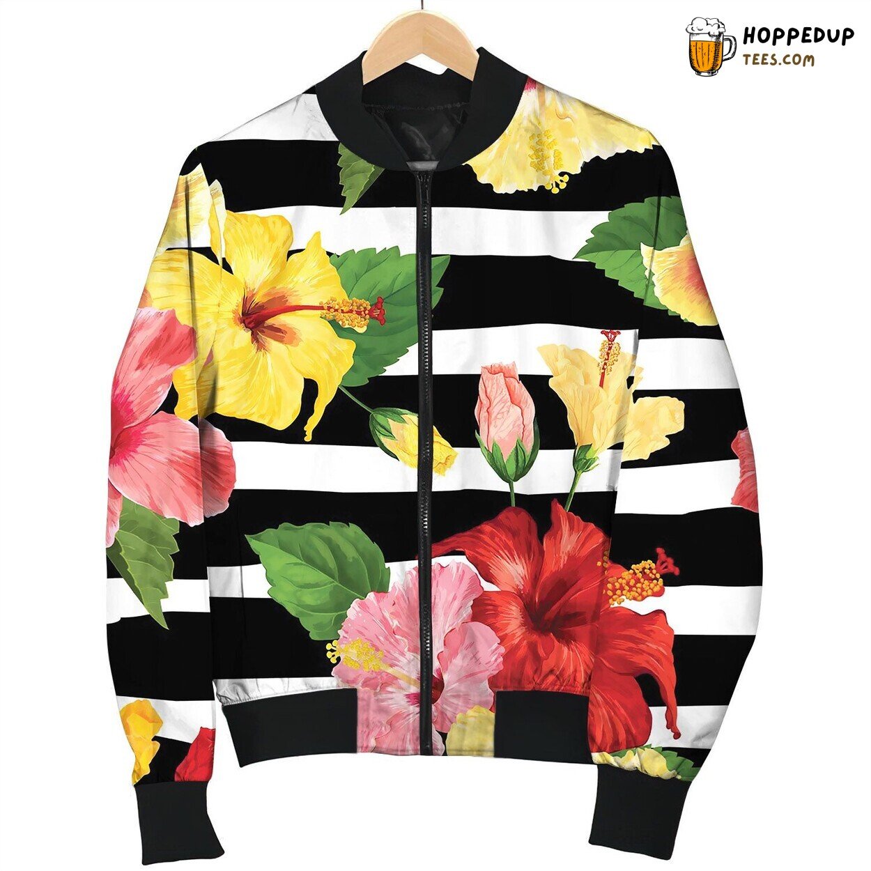 Tropical Hibiscus Flower Seamless Pattern Bomber Jacket