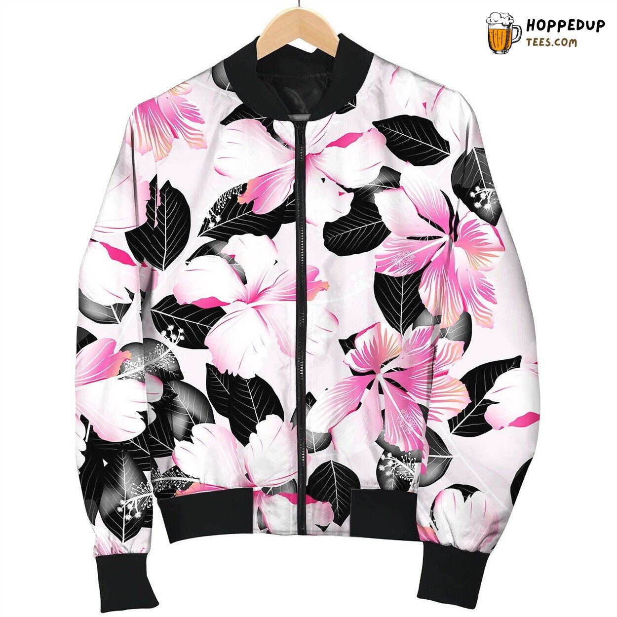 Tropical Hibiscus Flowers With Black Leaves Bomber Jacket