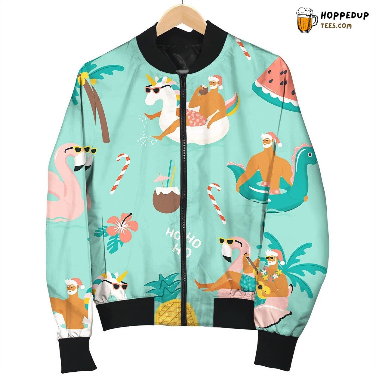 Tropical Hot Christmas Seamless Pattern With Cute Bomber Jacket