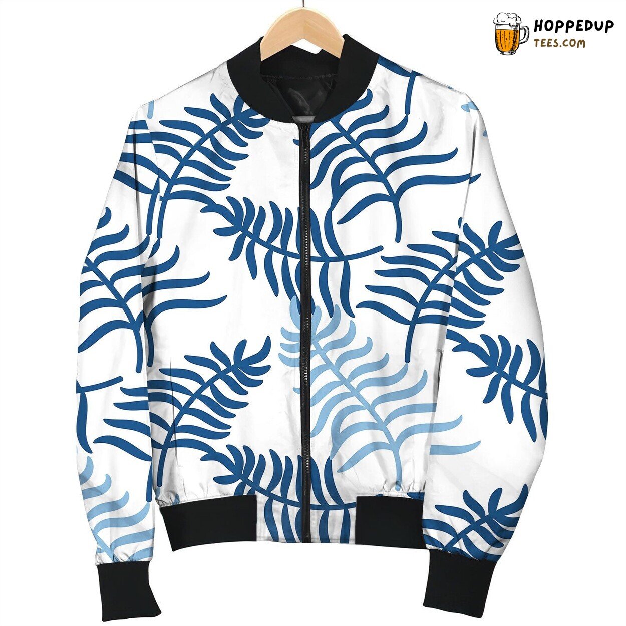 Tropical Jungle Palm Leaves Blue Color Pattern Bomber Jacket