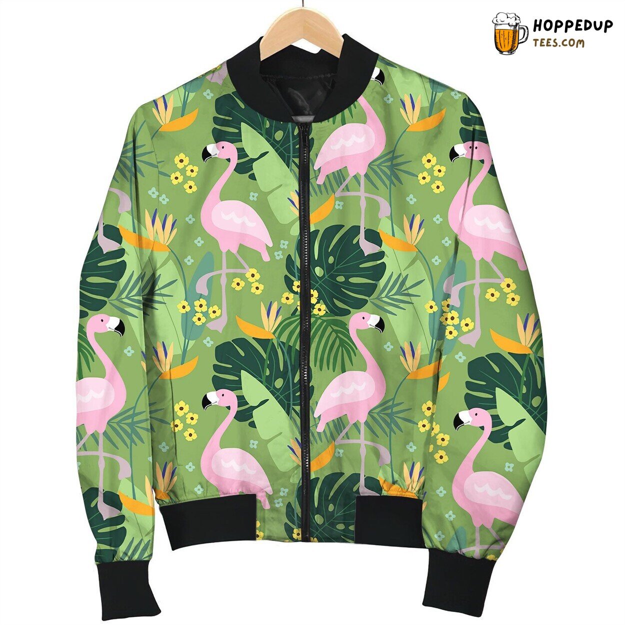 Tropical Jungle Seamless Pattern With Flamingo Bomber Jacket