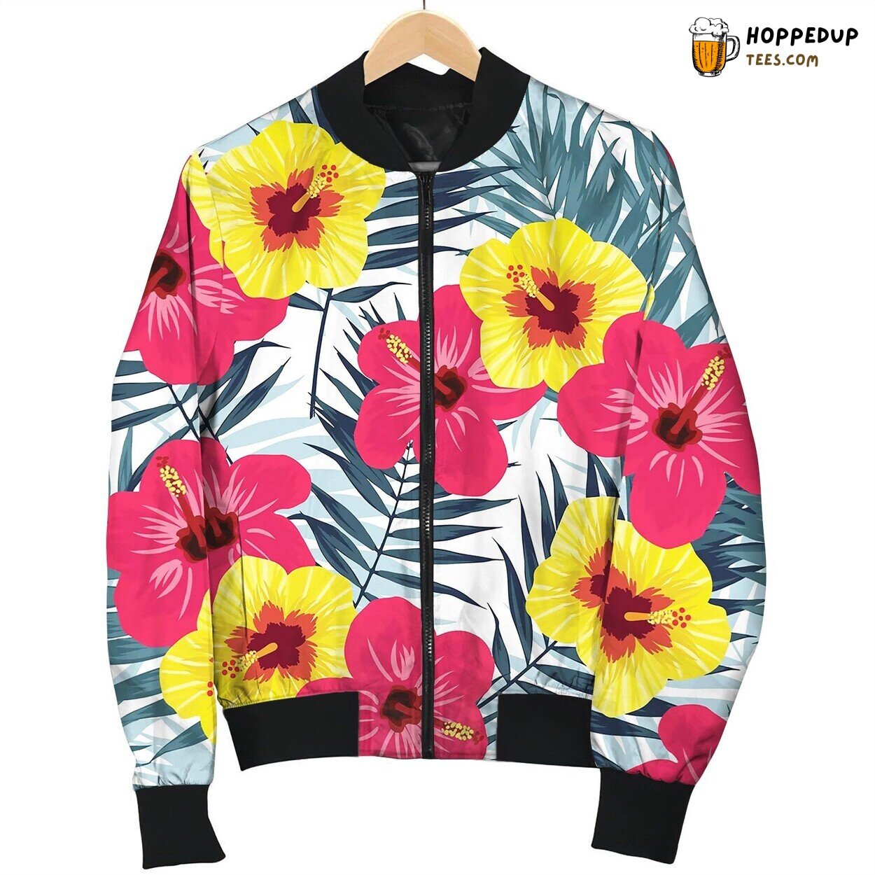 Tropical Jungle Seamless Pattern With Palm Leaves Bomber Jacket