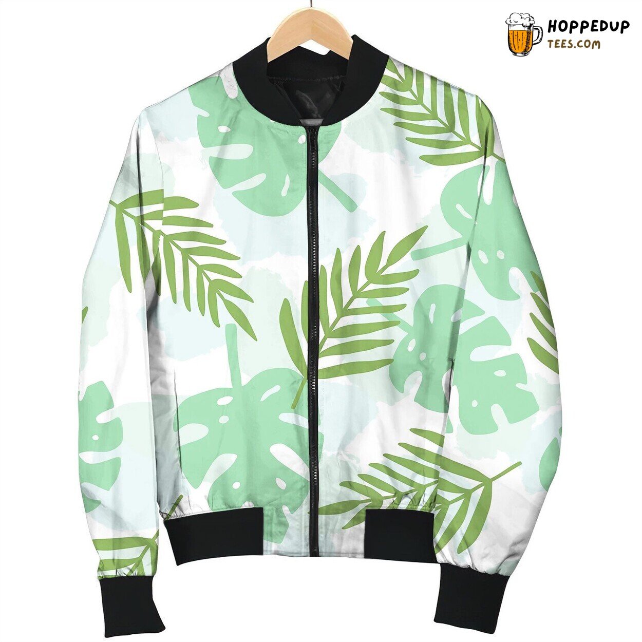 Tropical Leafs Silhouette Pattern Bomber Jacket
