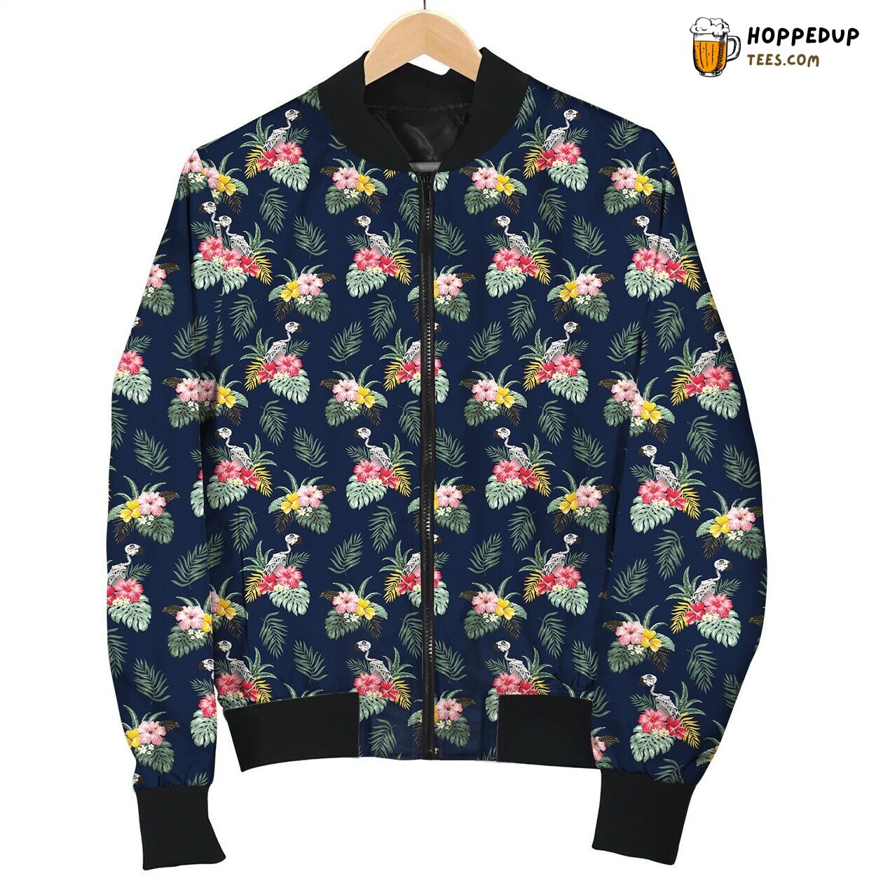 Tropical Leaves And Colorful Flower Hawaii Style Bomber Jacket
