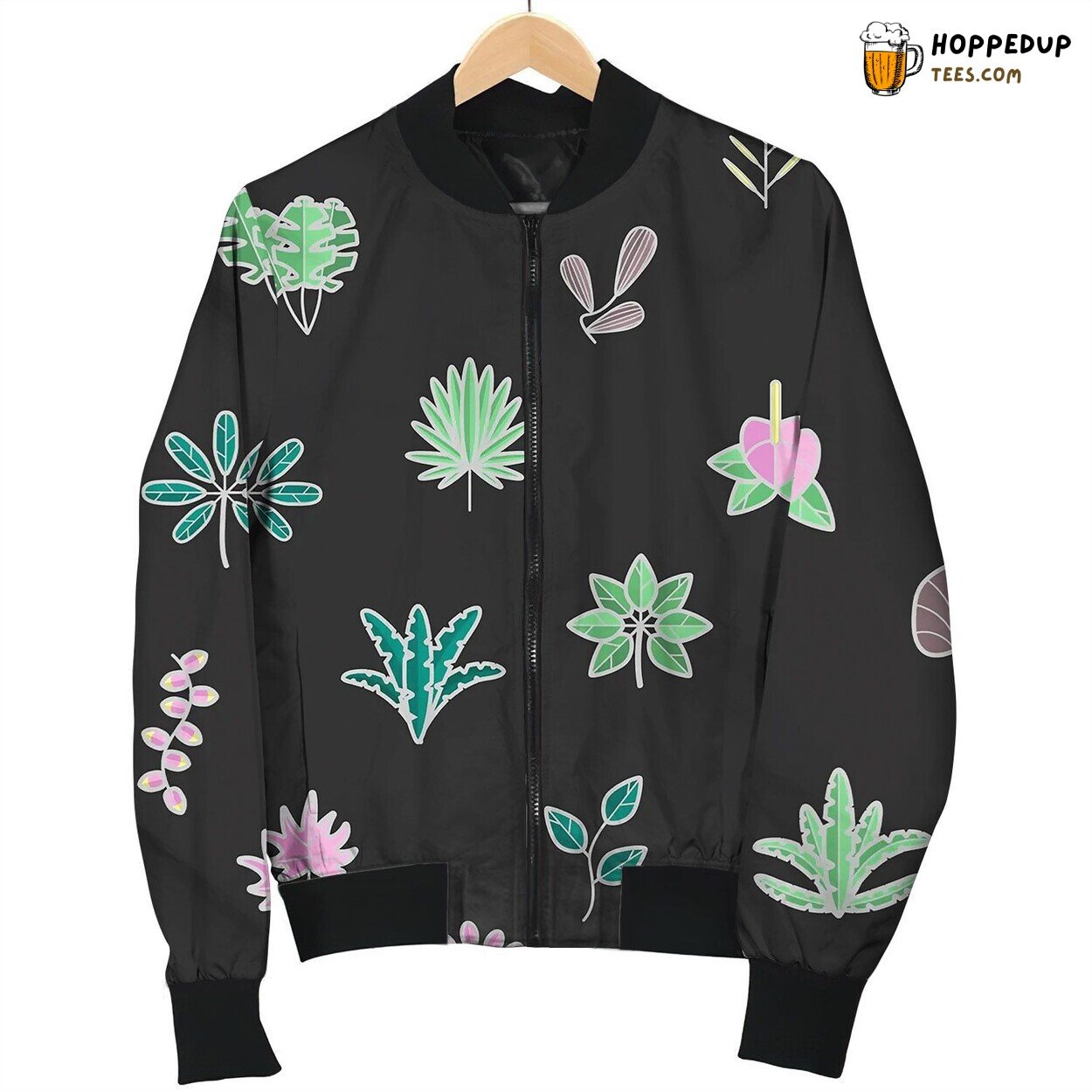 Tropical Leaves And Flora Hawaii Seamless Bomber Jacket