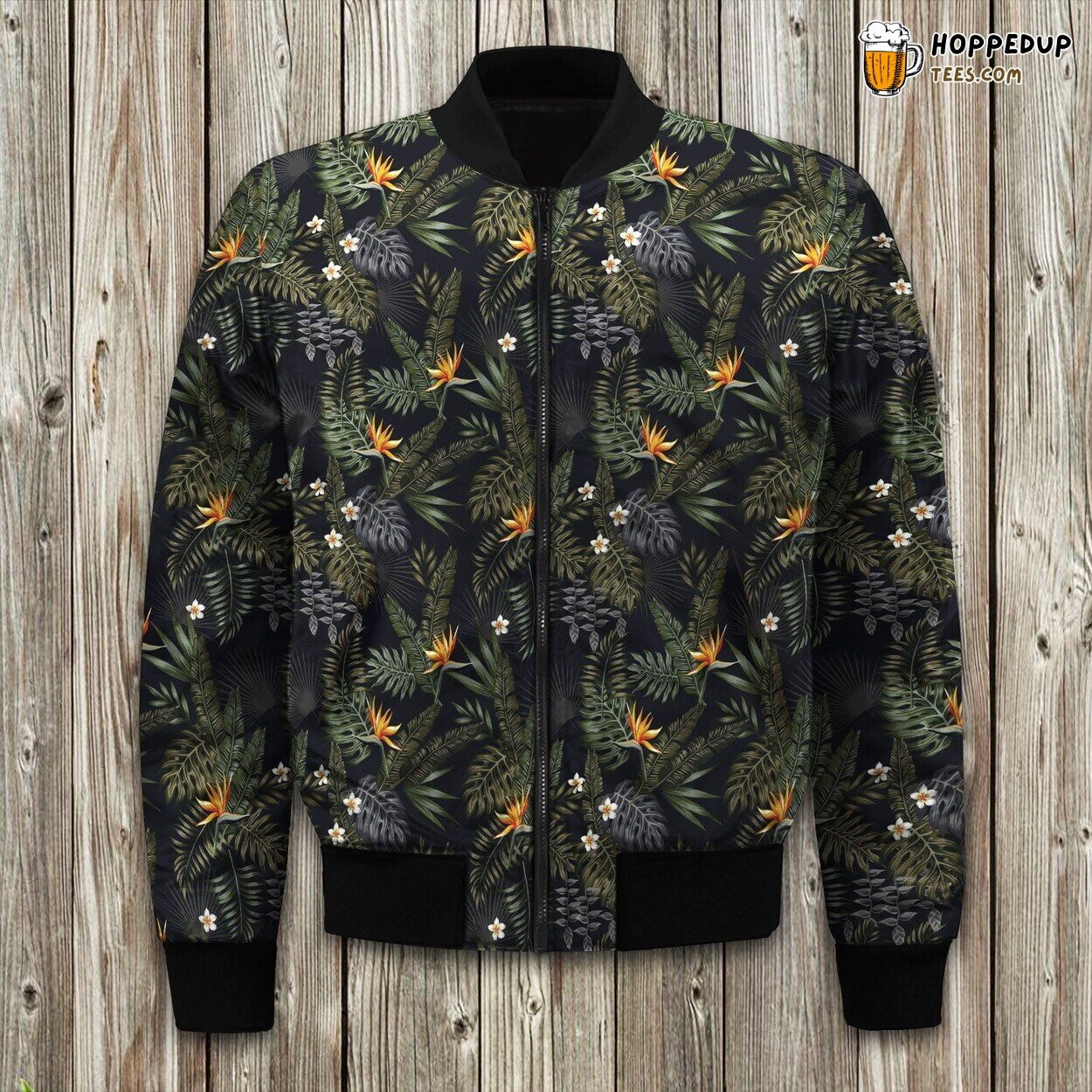 Tropical Leaves And Flowers In The Night Style Bomber Jacket