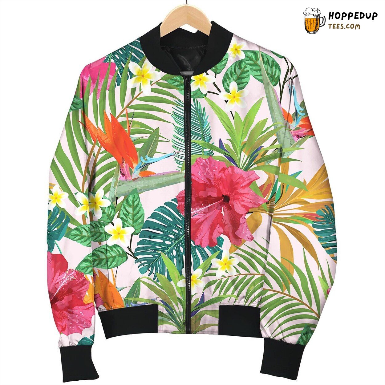 Tropical Leaves And Flowers Seamless Pattern Bomber Jacket