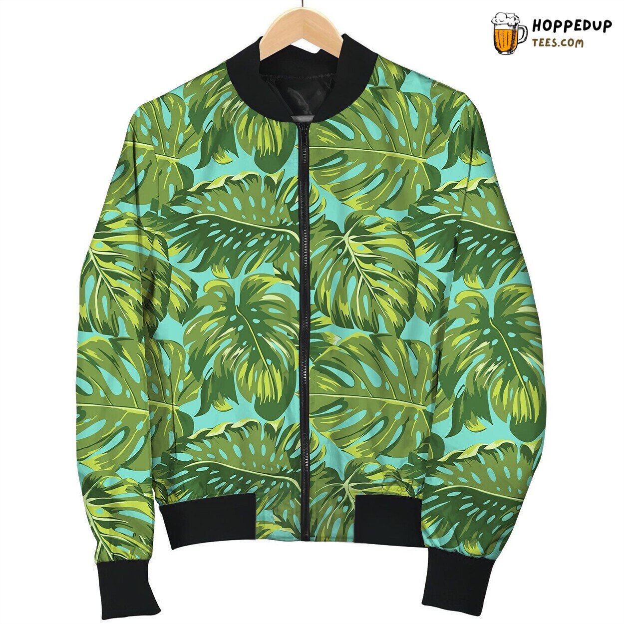 Tropical Leaves Background Seamless Pattern Bomber Jacket