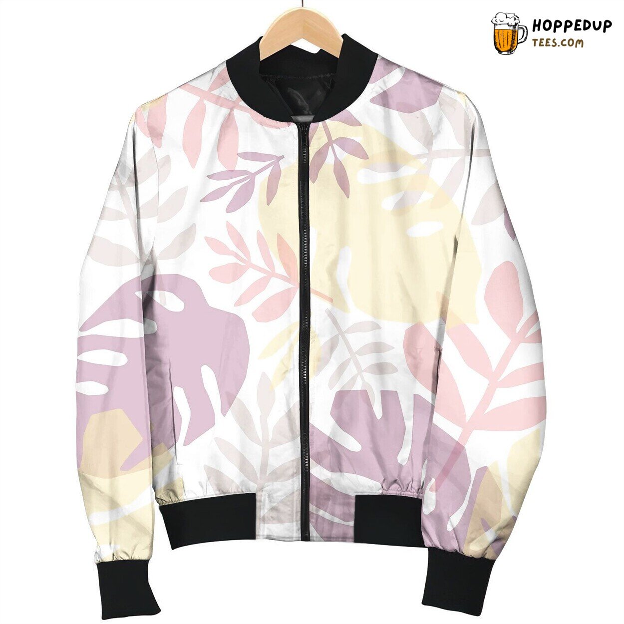 Tropical Leaves Hand Drawn Seamless Pattern Bomber Jacket