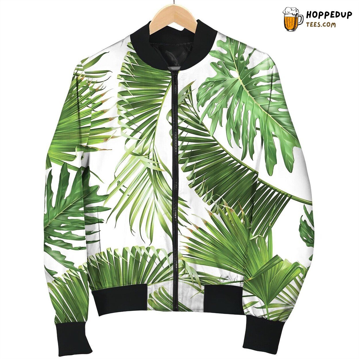 Tropical Leaves Pattern Bomber Jacket