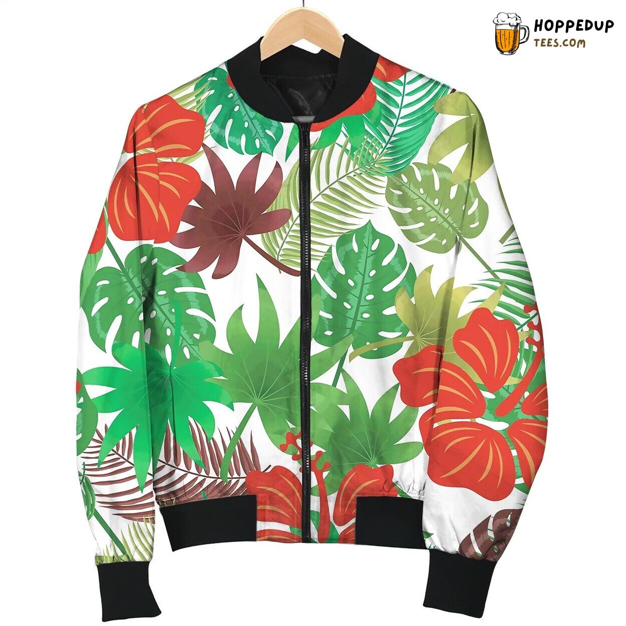 Tropical Leaves Pattern Cute Bomber Jacket