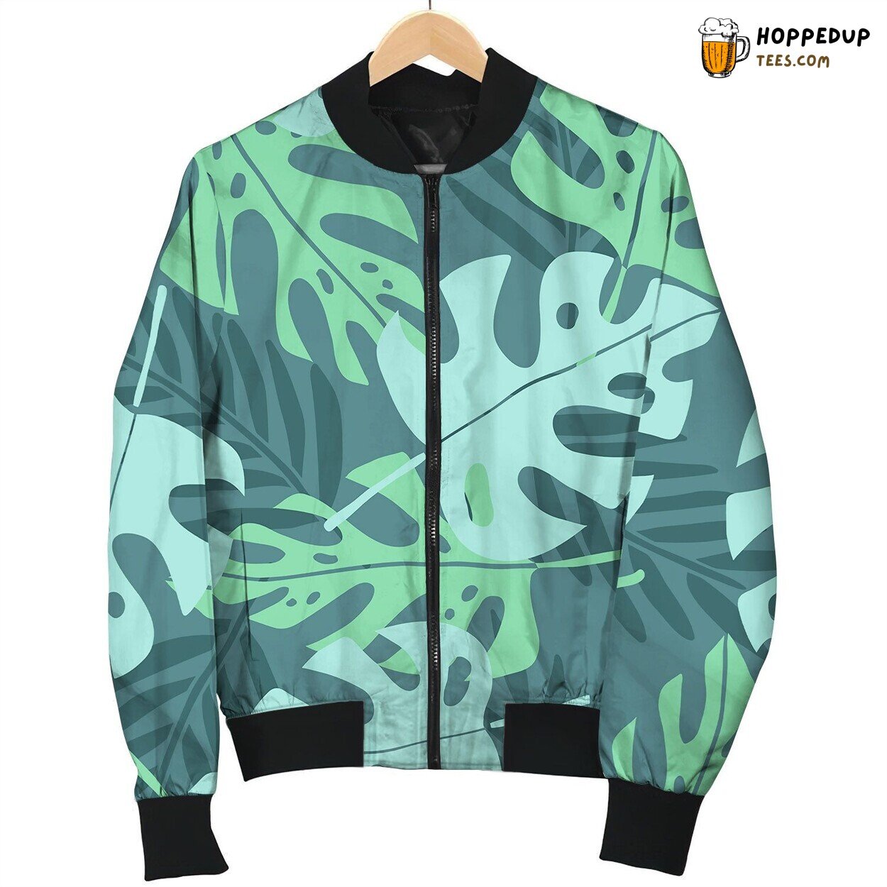 Tropical Leaves Pattern Happy Bomber Jacket