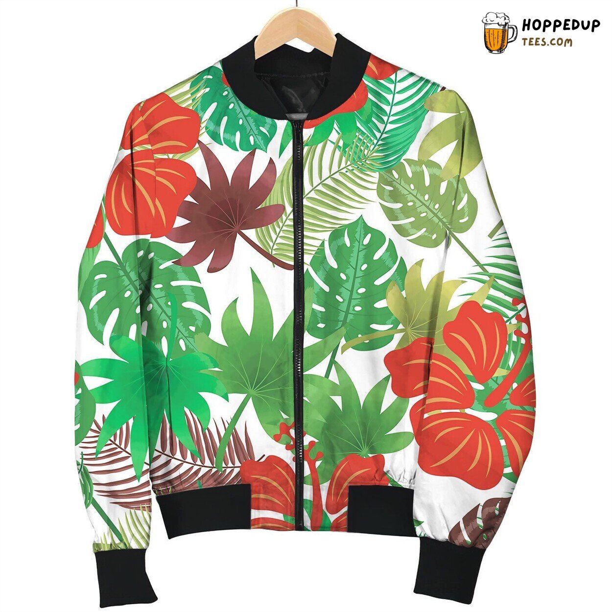 Tropical Leaves Pattern Love Bomber Jacket