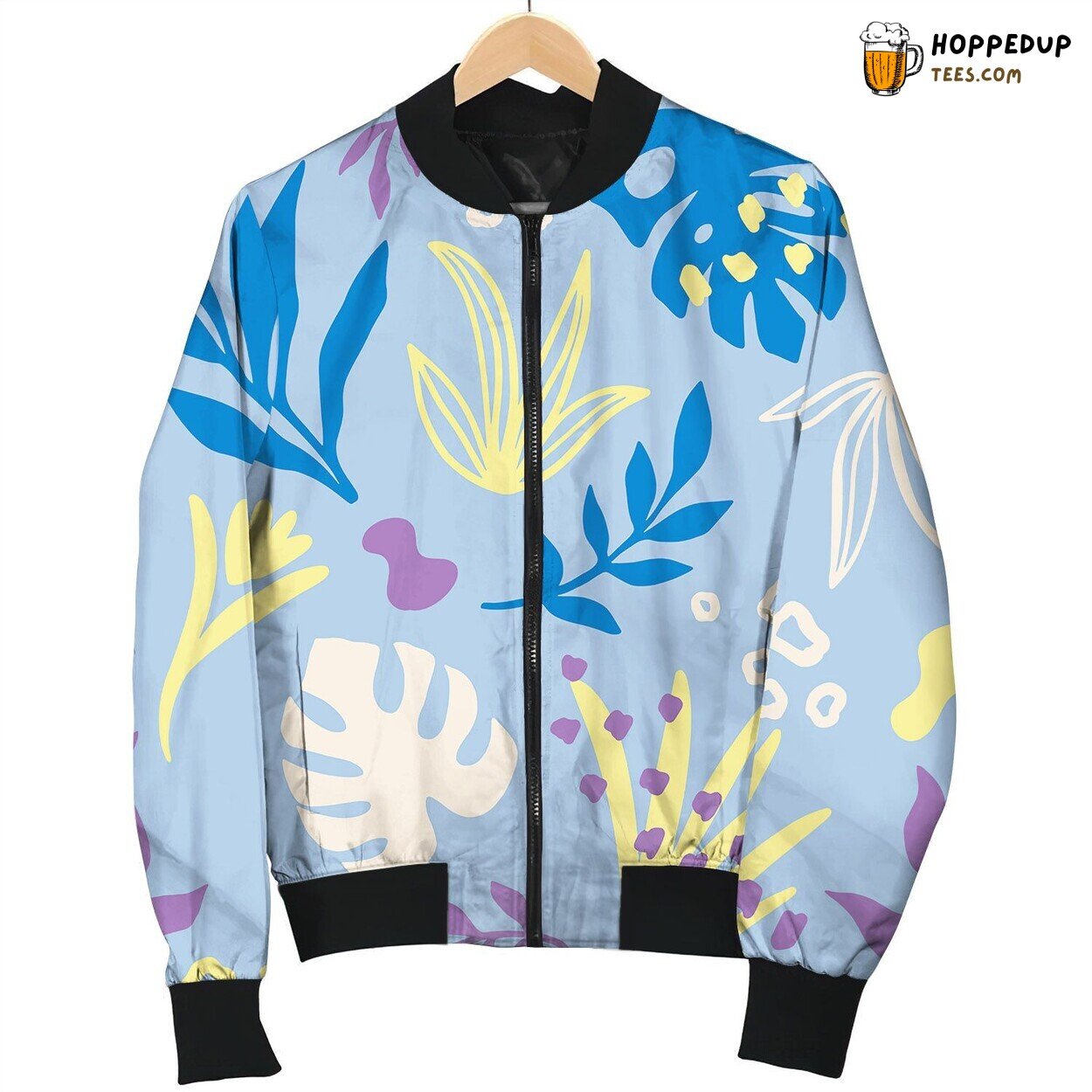 Tropical Leaves Seamless Pattern Beach Bomber Jacket