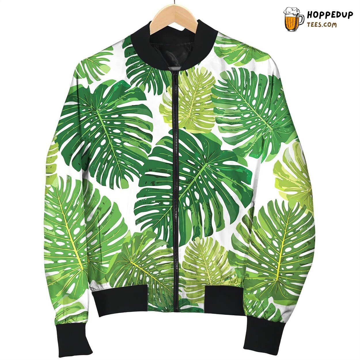 Tropical Leaves Seamless Pattern Colorful Isolated Bomber Jacket