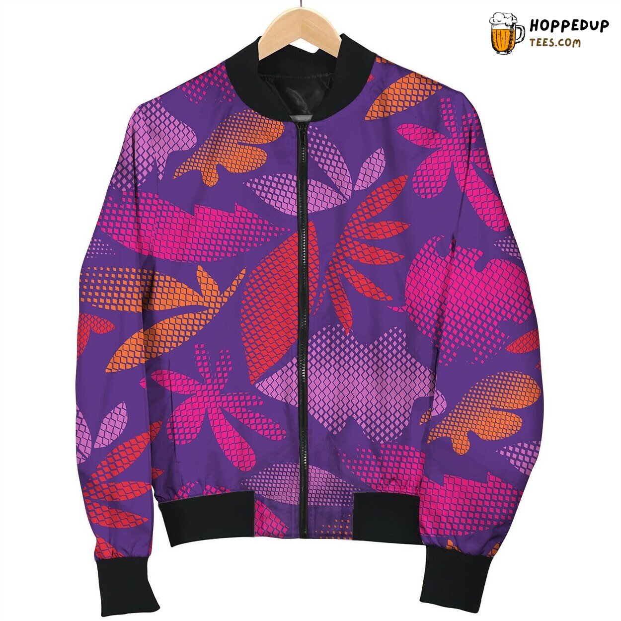 Tropical Leaves Seamless Pattern Cute Bomber Jacket
