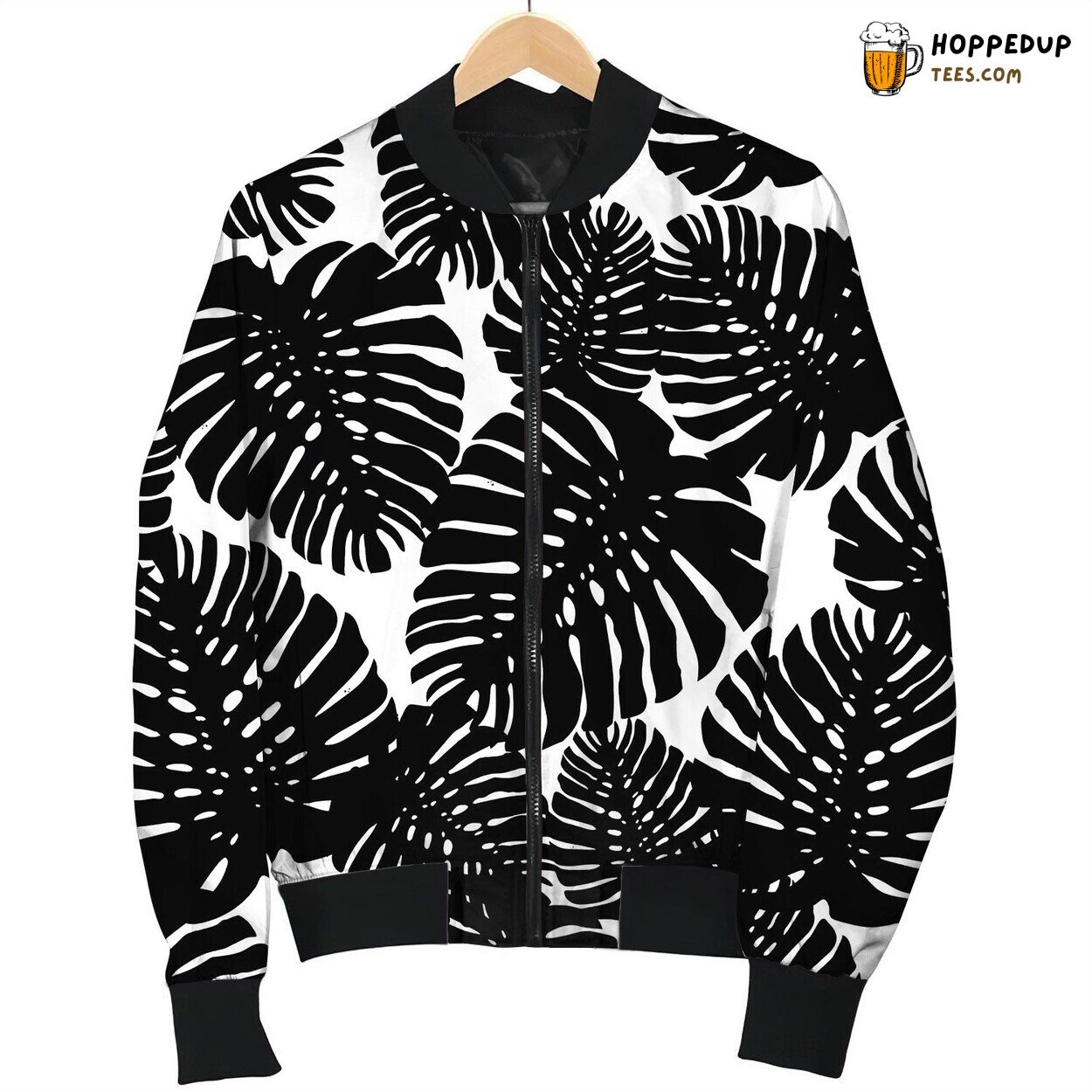 Tropical Leaves Seamless Pattern Isolated Hand Bomber Jacket