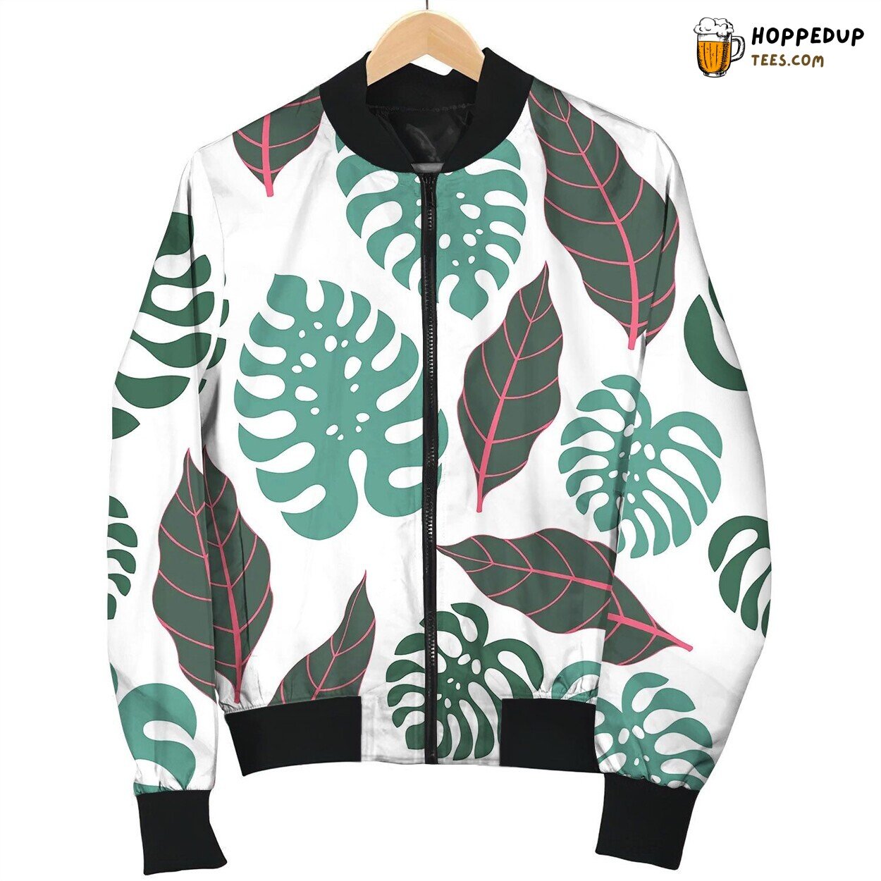 Tropical Leaves Seamless Pattern Love Bomber Jacket