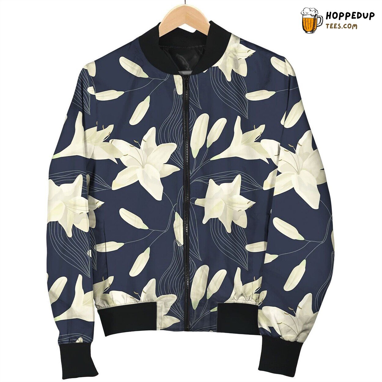 Tropical Lily Engraving Seamless Pattern Bomber Jacket