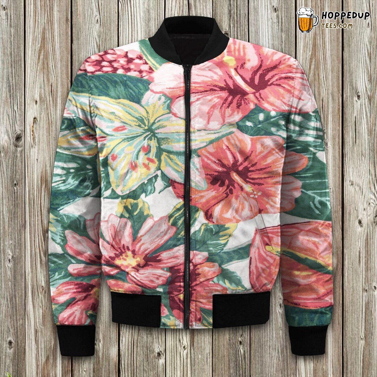 Tropical Majestic Lush Hibiscus Bomber Jacket