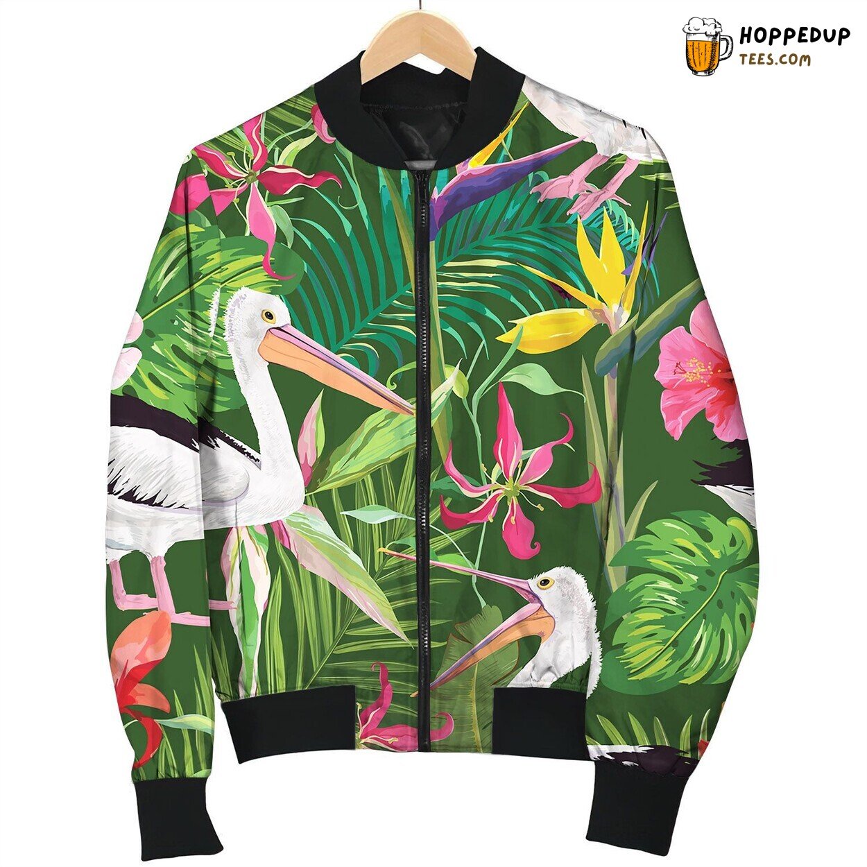 Tropical Nature Seamless Pattern With Pelicans Bomber Jacket