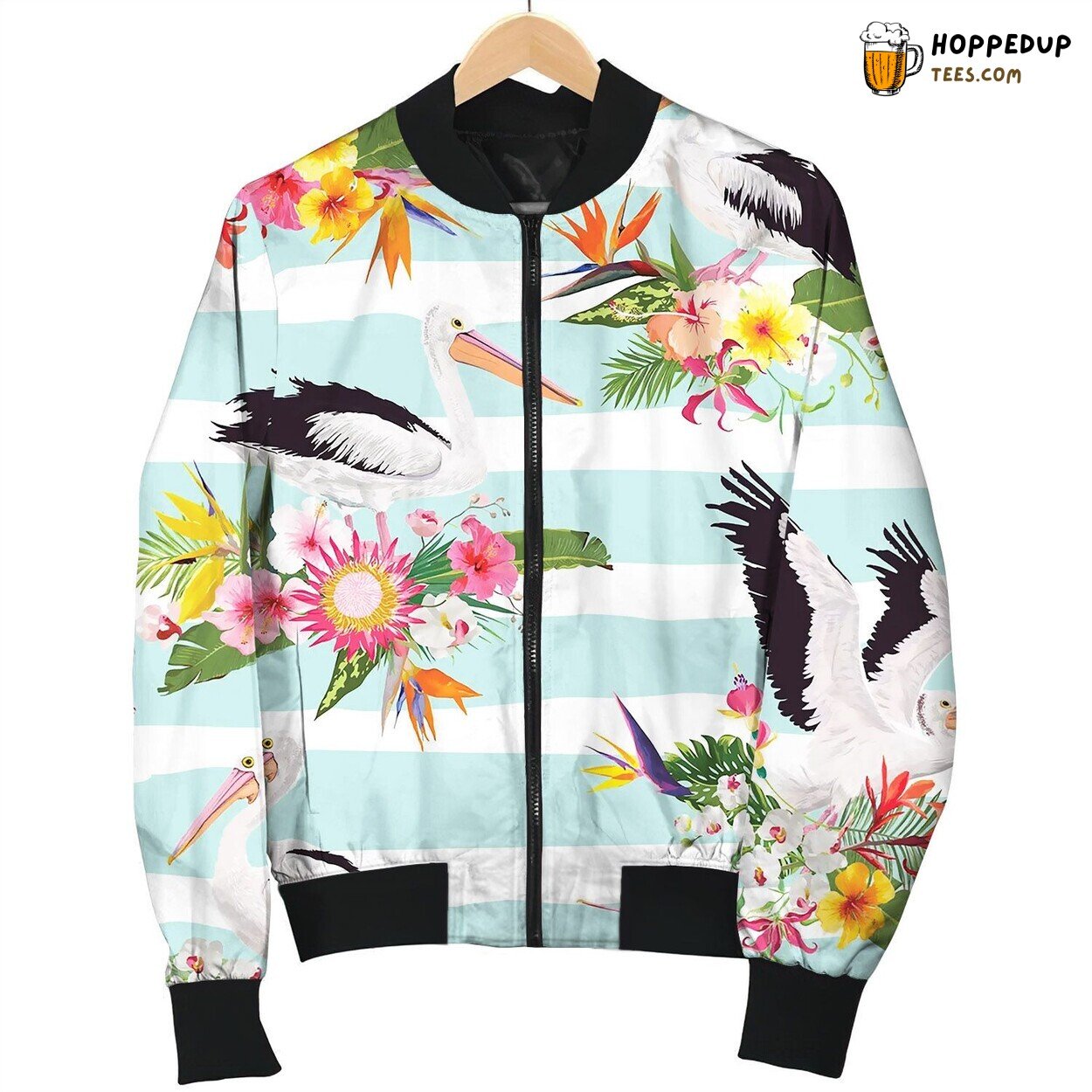 Tropical Nature Seamless Pattern With Pelicans Cute Bomber Jacket