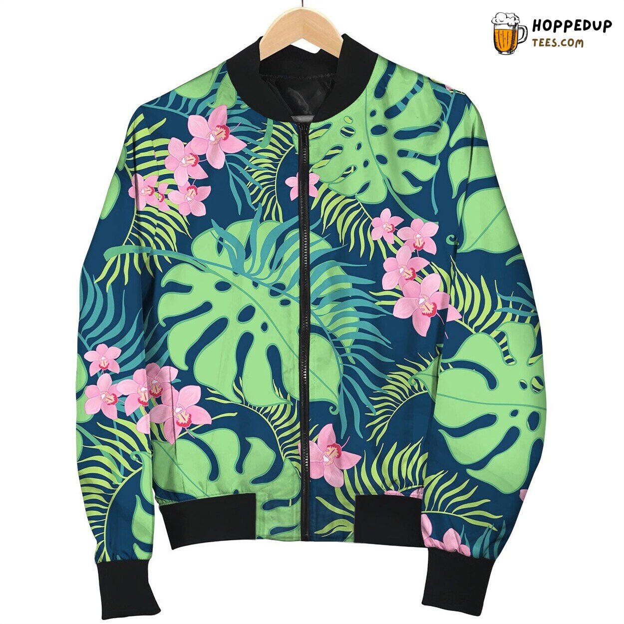 Tropical Orchid Flowers Seamless Repeat Pattern Bomber Jacket