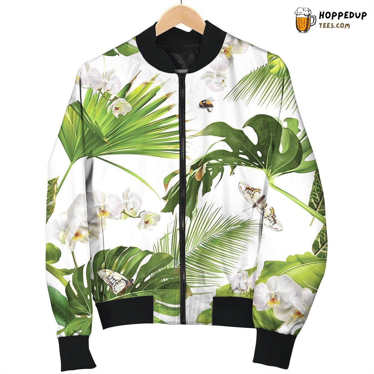 Tropical Orchid White Pattern Bomber Jacket