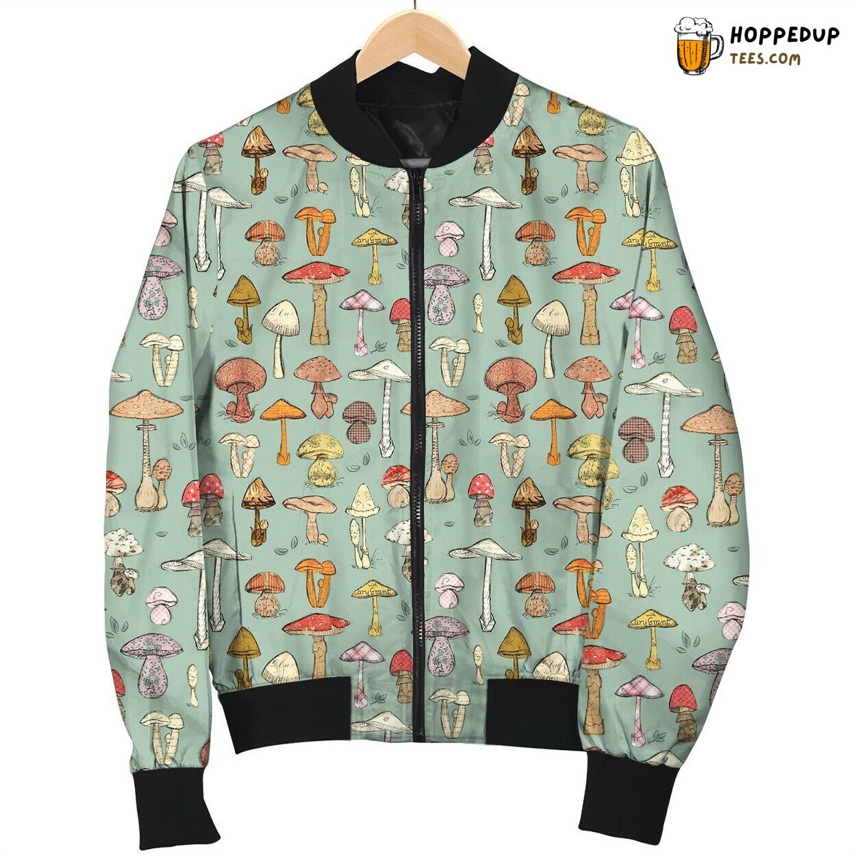 Tropical Painting Mushroom Sketch Bomber Jacket