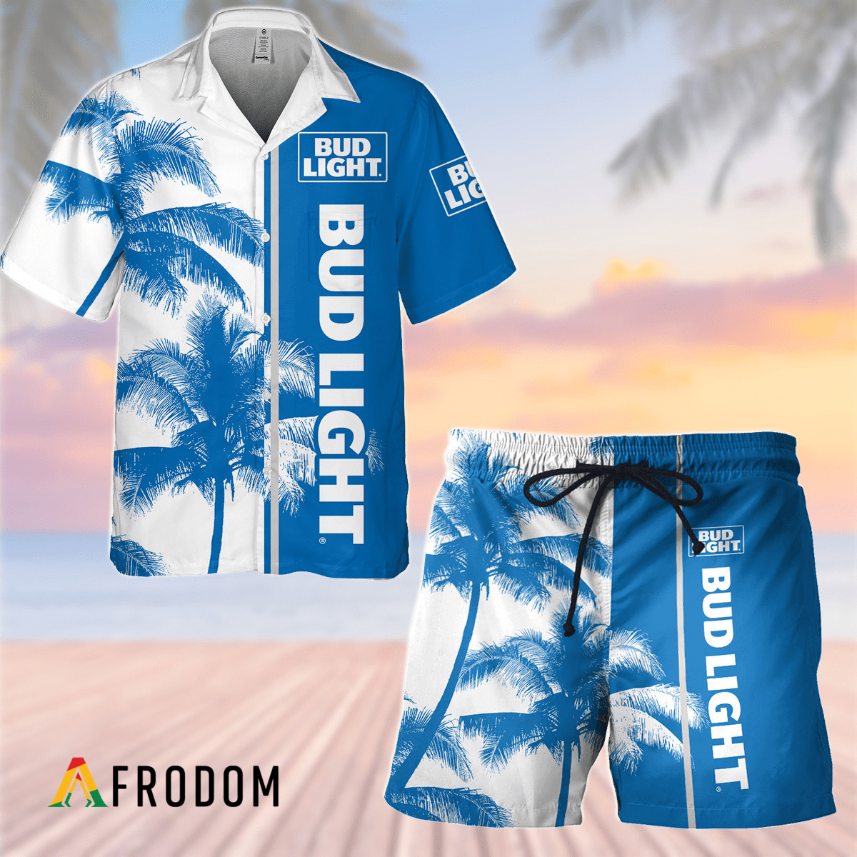 Tropical Palm Bud Light Hawaiian Shirt And Shorts Set HU