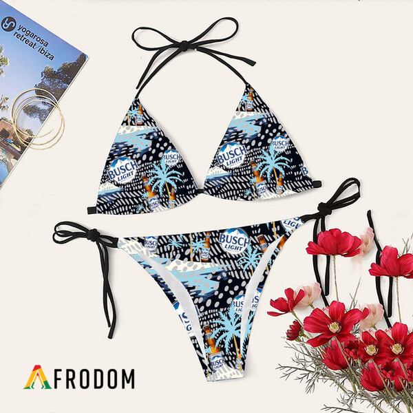 Tropical Palm Island Busch Light Bikini Set Swimsuit Beach HU