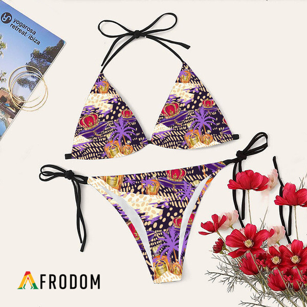 Tropical Palm Island Crown Royal Bikini Set Swimsuit Beach HU