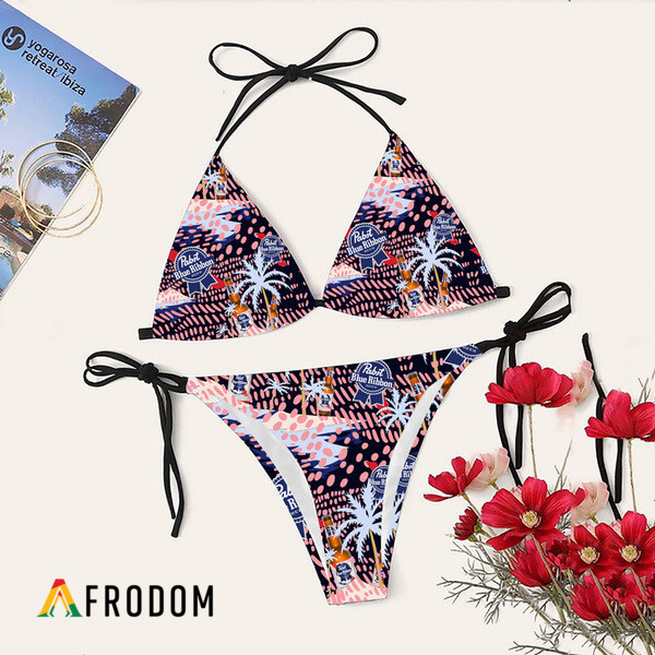 Tropical Palm Island Pabst Blue Ribbon Bikini Set Swimsuit Beach PBR Bikini HU