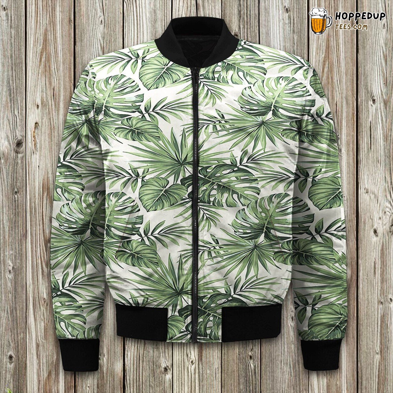 Tropical Palm Leaf Design Winter Bomber Jacket Beach Vibe Display