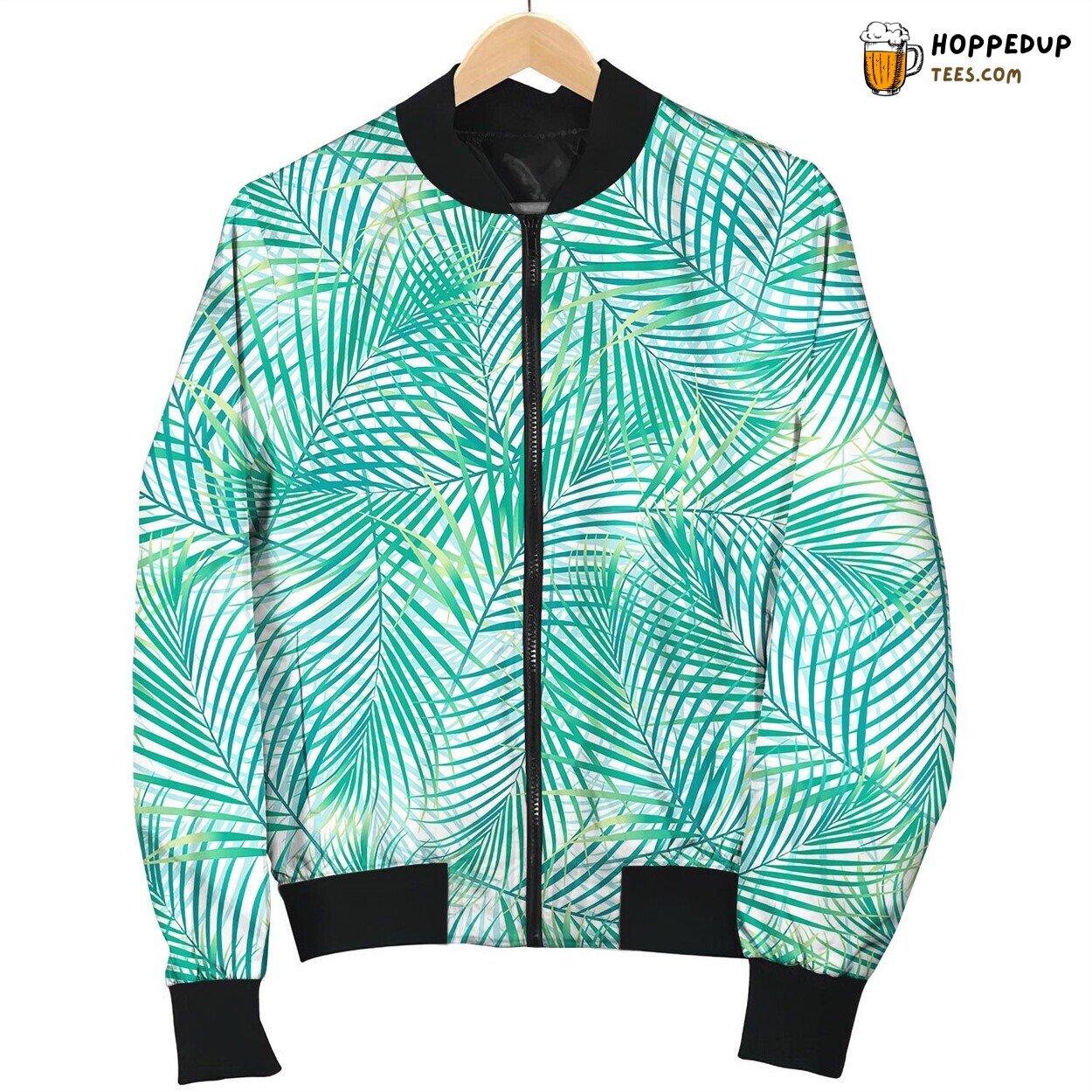 Tropical Palm Leaves In A Seamless Pattern Bomber Jacket