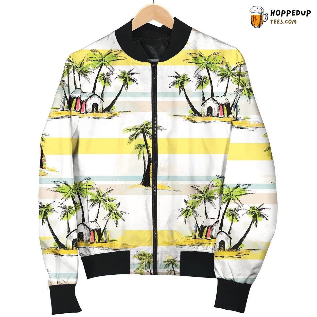 Tropical Palm Pattern Bomber Jacket