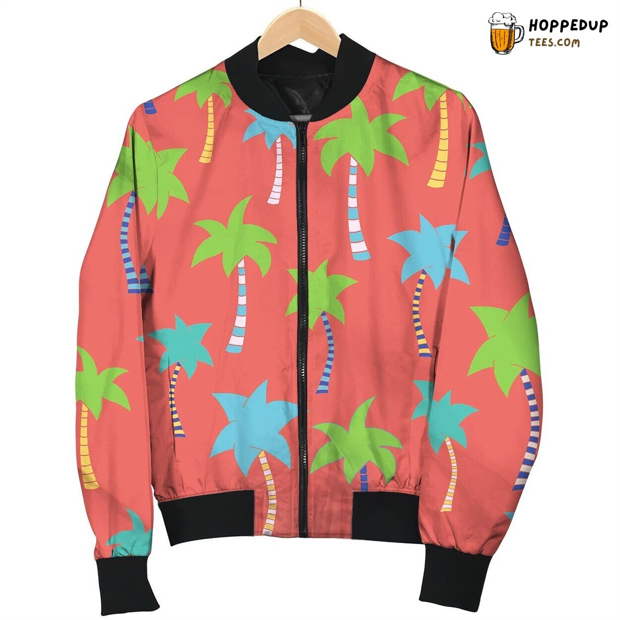 Tropical Palm Tree Hand Drawn Red Seamless Pattern Bomber Jacket