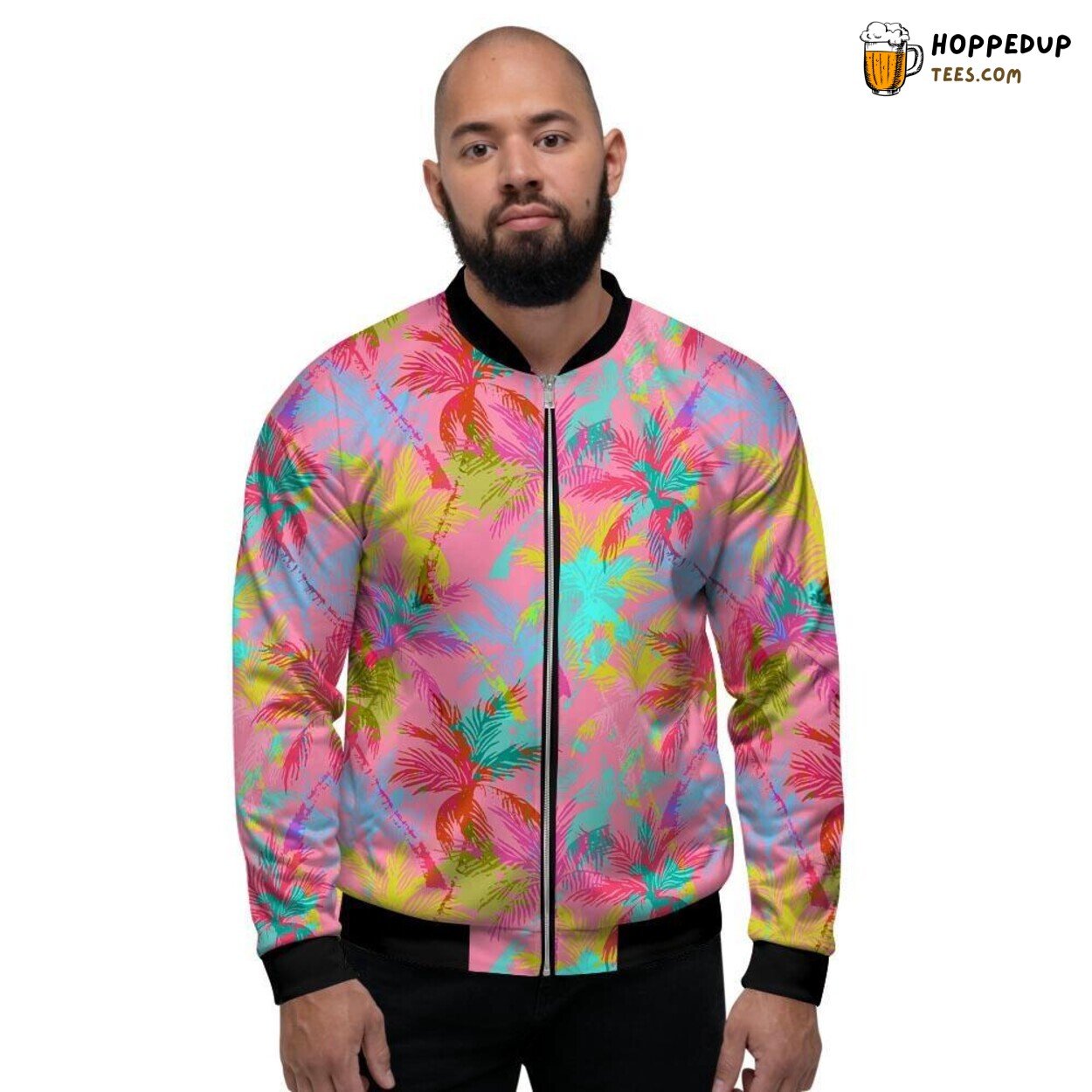 Tropical Palm Trees Hawaiian Patterns Display Men’s Bomber Jacket Beach Vibes