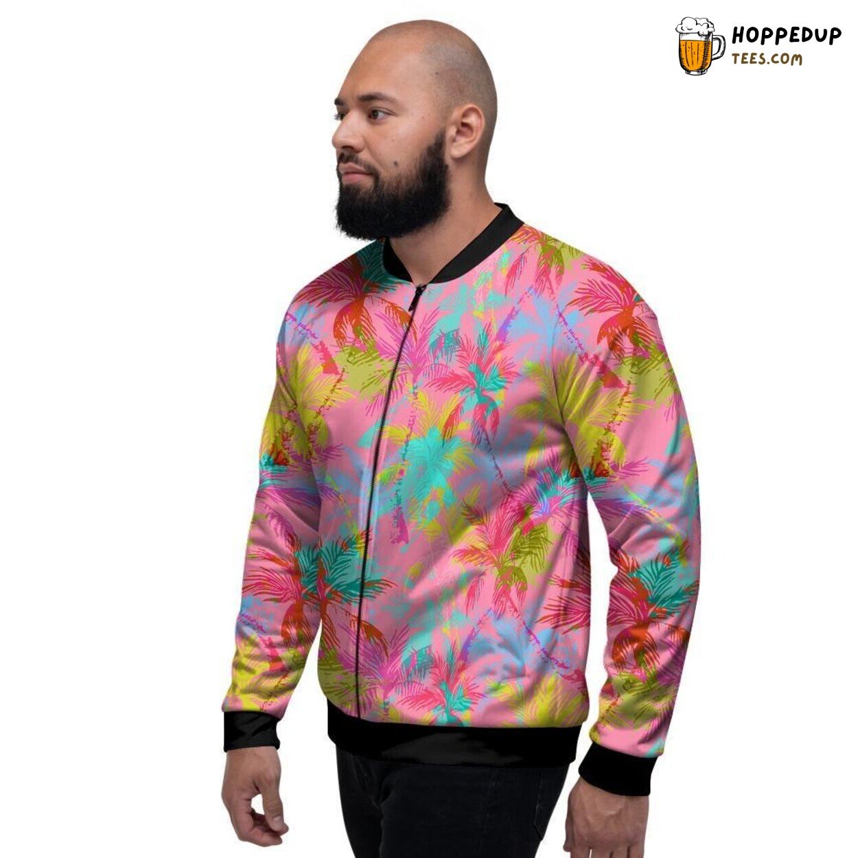 Tropical Palm Trees Hawaiian Patterns Display Men’s Bomber Jacket Beach Vibes