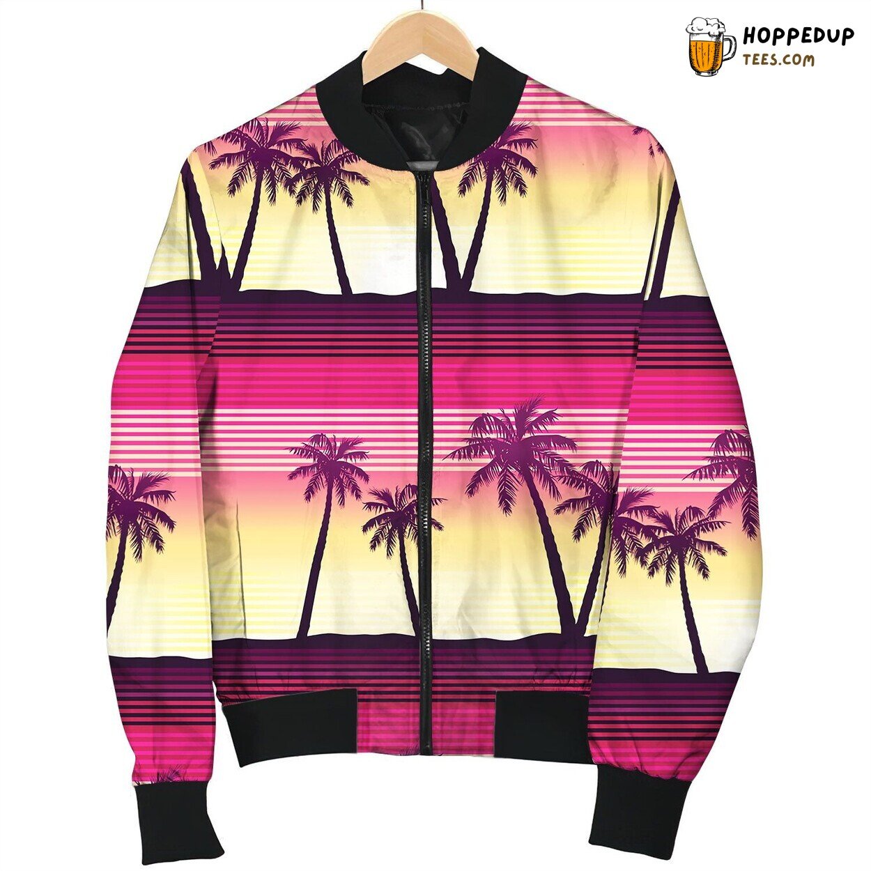Tropical Palms At Sunset Seamless Pattern Bomber Jacket