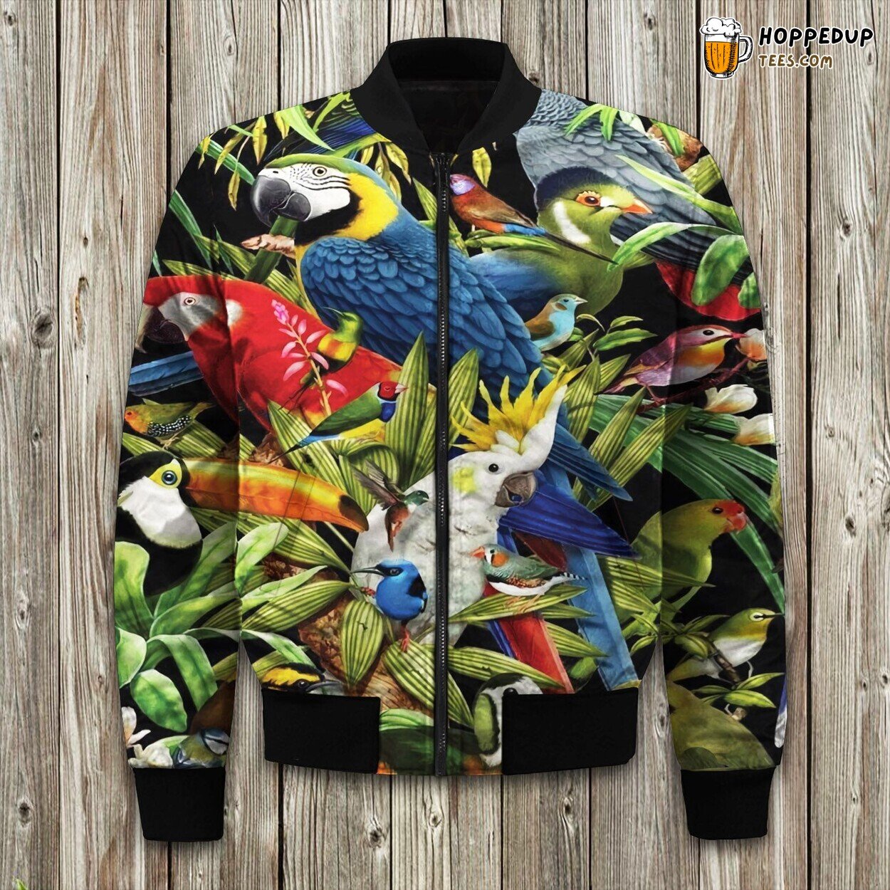 Tropical Parrot Design Winter Bomber Jacket Exotic Fashion Blend