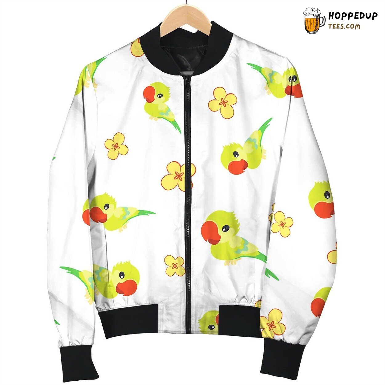 Tropical Parrot Pattern Bomber Jacket