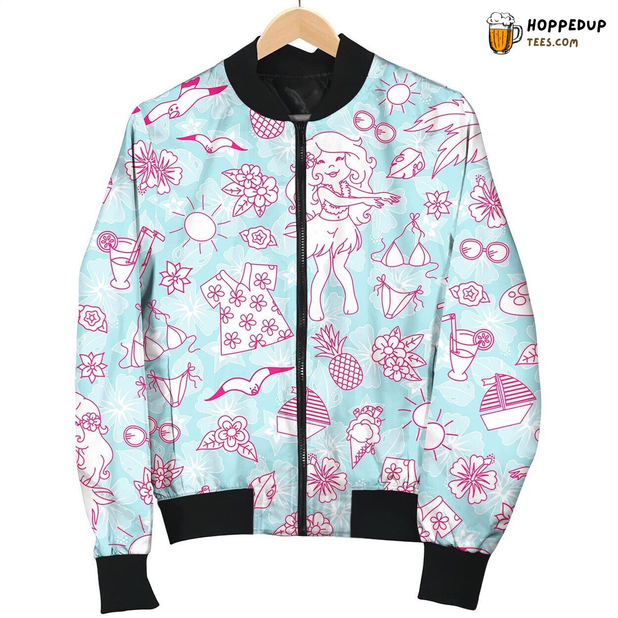 Tropical Pattern Beach Bomber Jacket