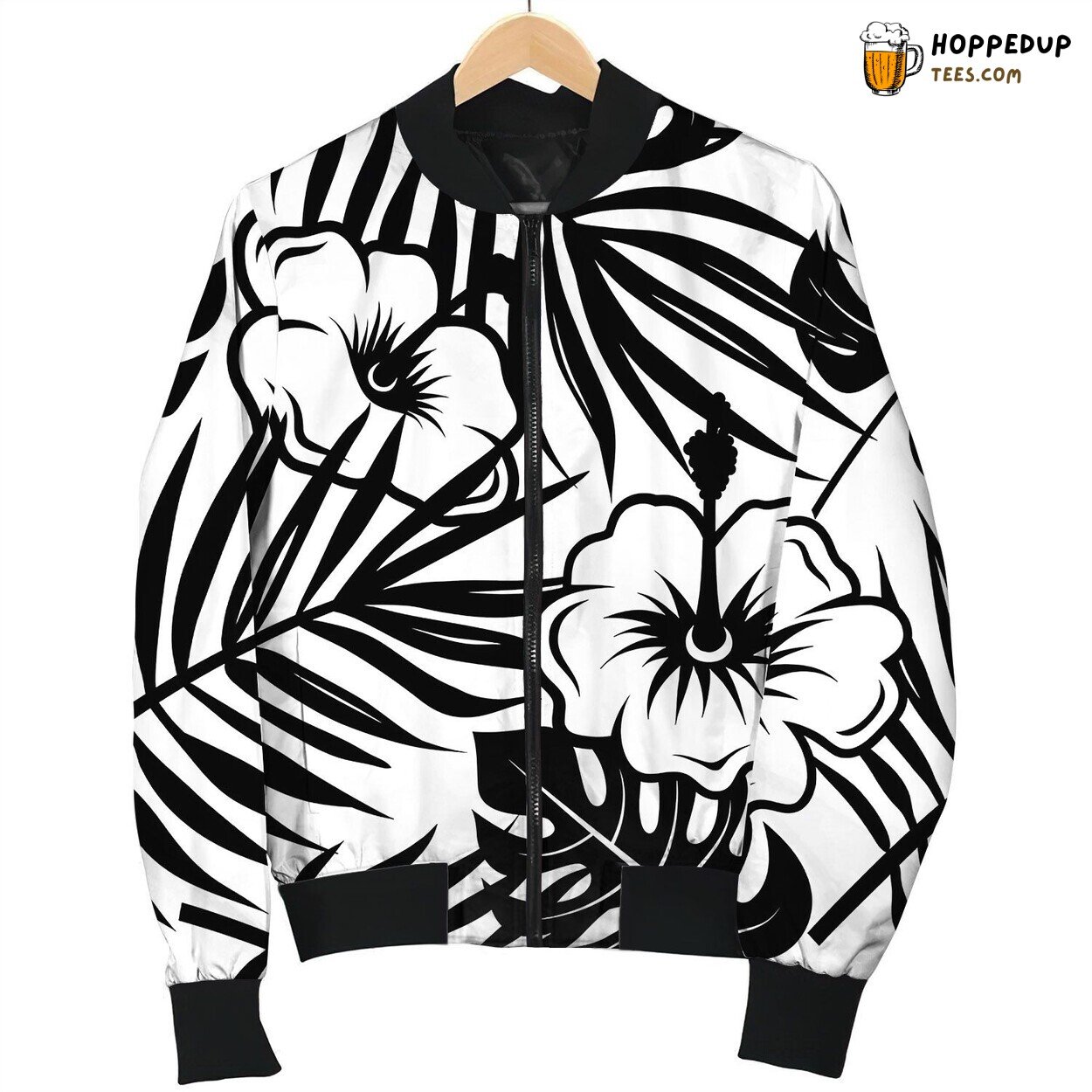 Tropical Pattern Hibicus Love Bomber Jacket