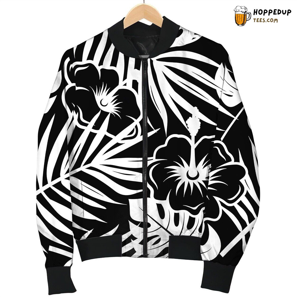 Tropical Pattern Hibiscus Bomber Jacket