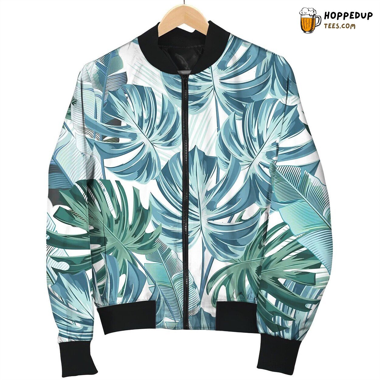 Tropical Pattern In Watercolor Style With Monstera Bomber Jacket