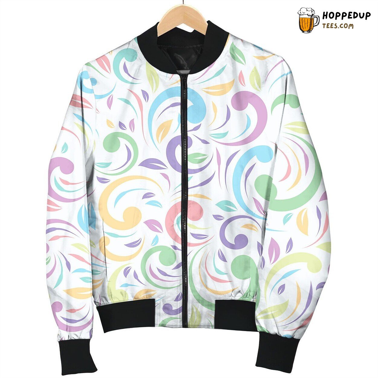 Tropical Pattern Leaf Circle Bomber Jacket